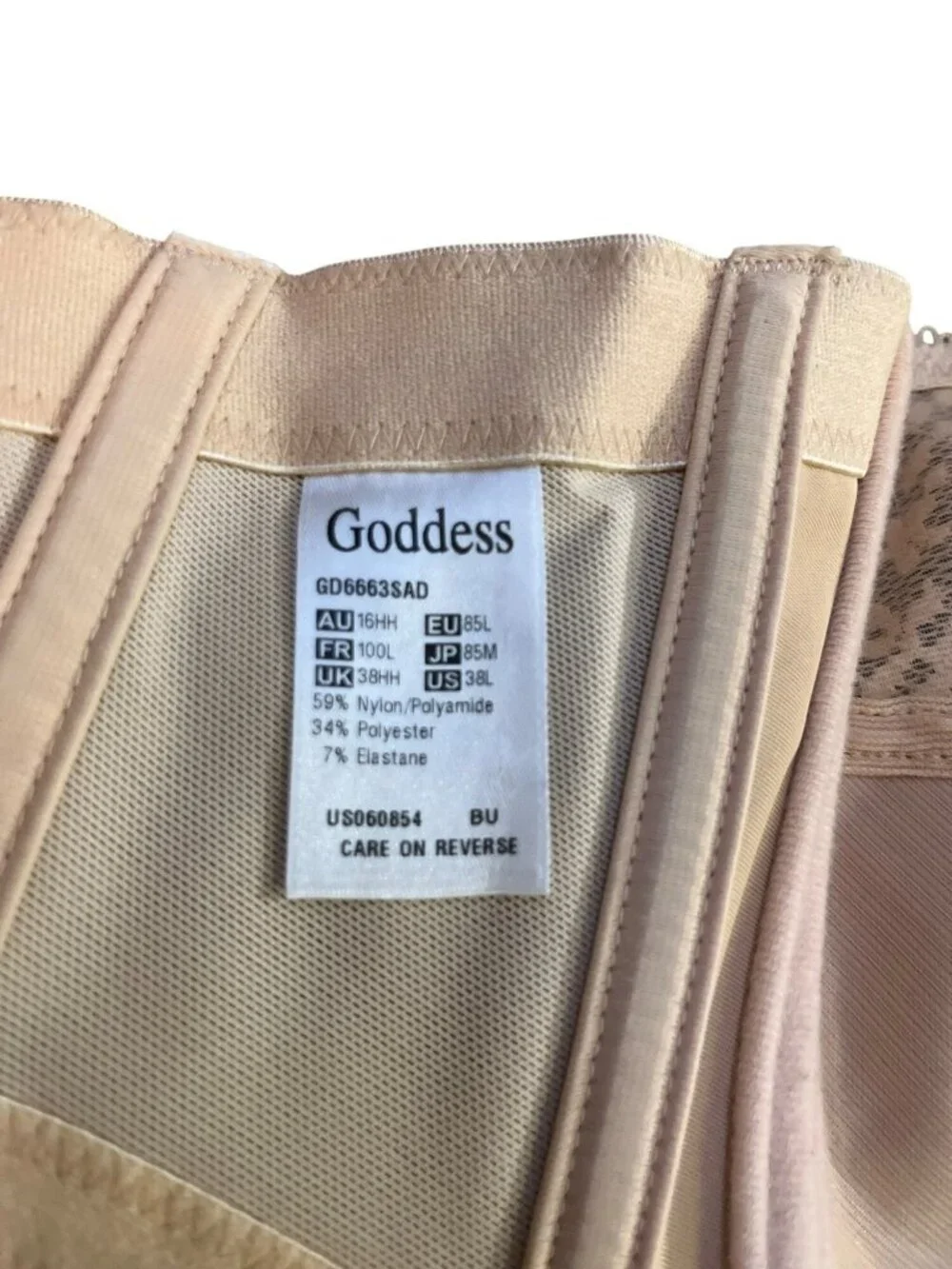 Goddess Sheer Lace Full Coverage Underwire Bra 38L Nude Used - Picture 9 of 13